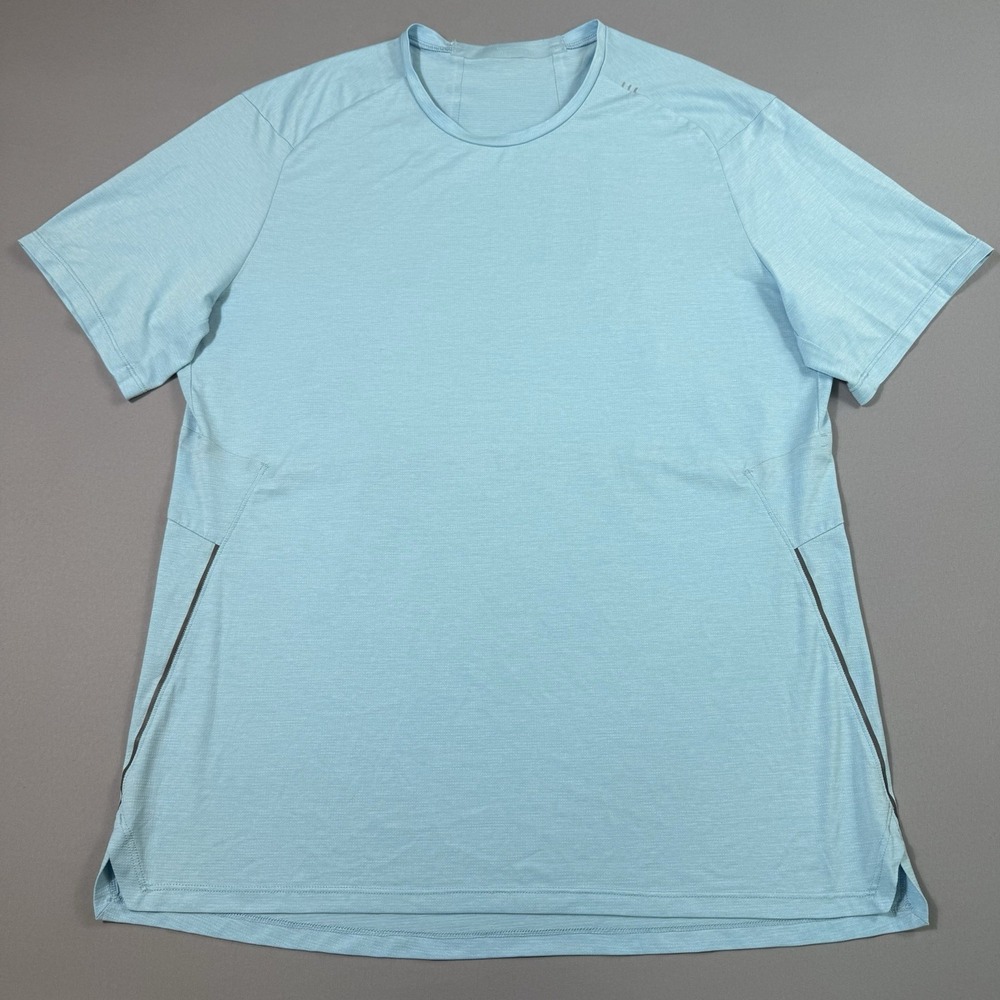 Lululemon Shirt Mens Large Cyan Blue Short Sleeve Performance Trail Running Tee